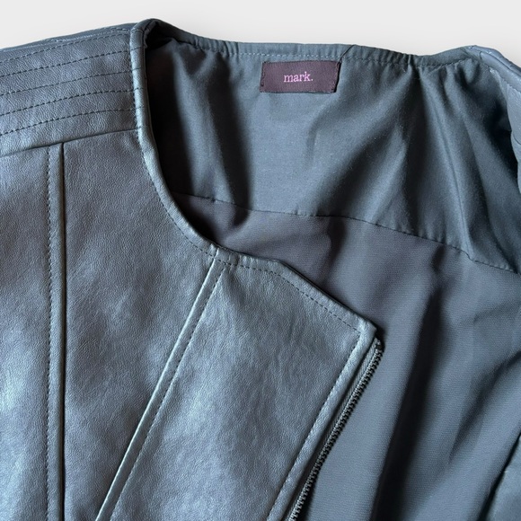 Asymmetrical Cropped Vegan Leather Moto Biker Jacket Grey Medium - Picture 7 of 16